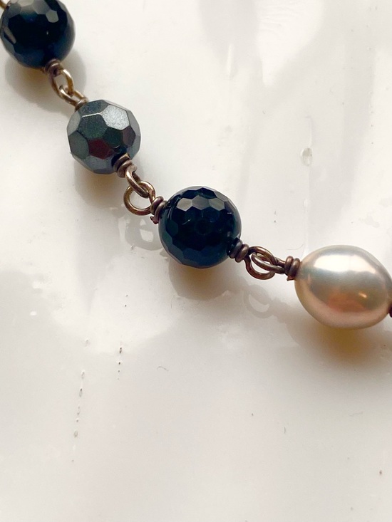 Onyx Pendant l drop double strand Necklaces, Sterling silver and Earrings - Picture 7 of 8